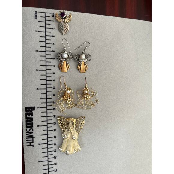 VTG Angel Brooch and Earring Lot Boho Holidays Christmas - Picture 6 of 6